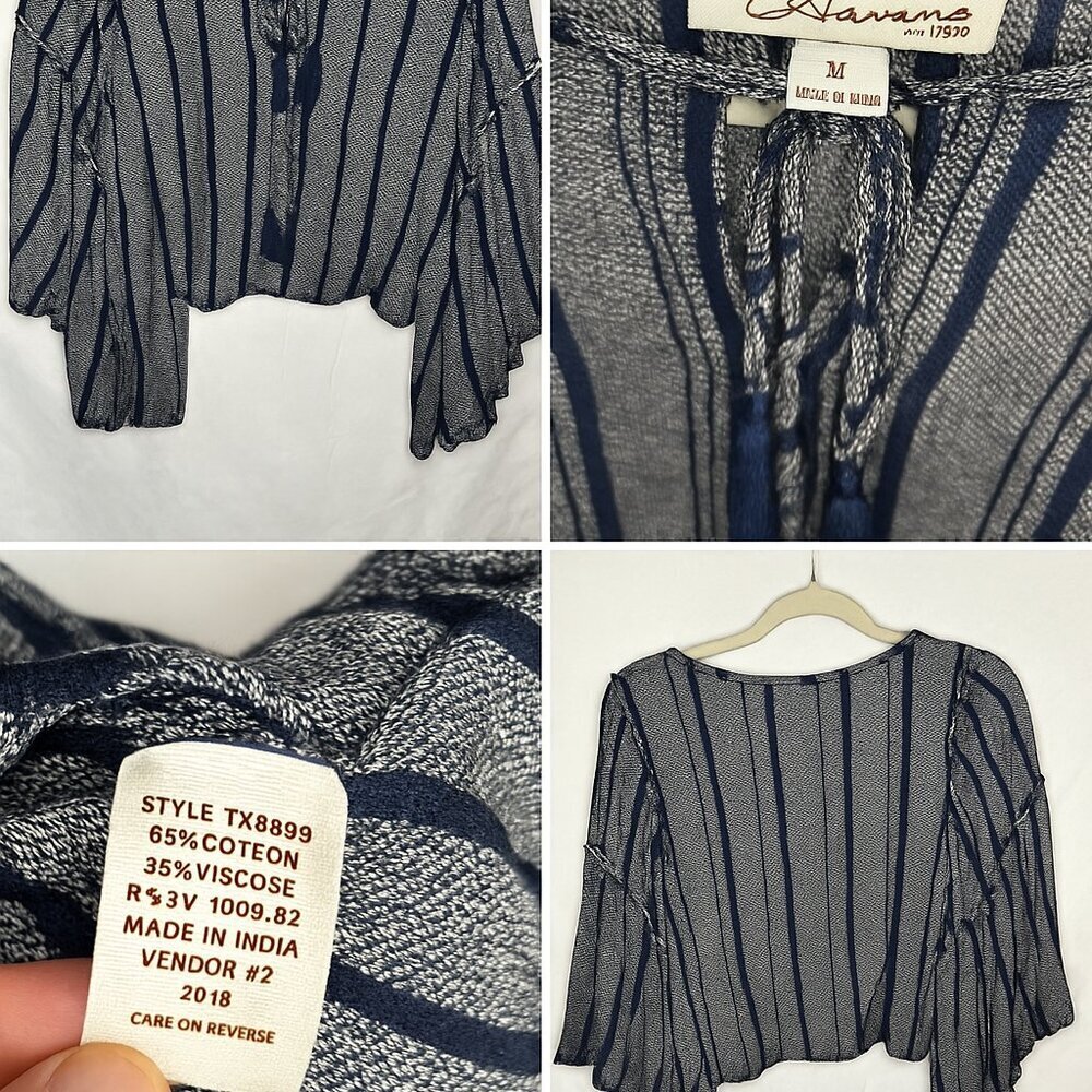 Vintage Havana Navy & Cream Boho Tassel Blouse | Size M - Picture 2 of 6